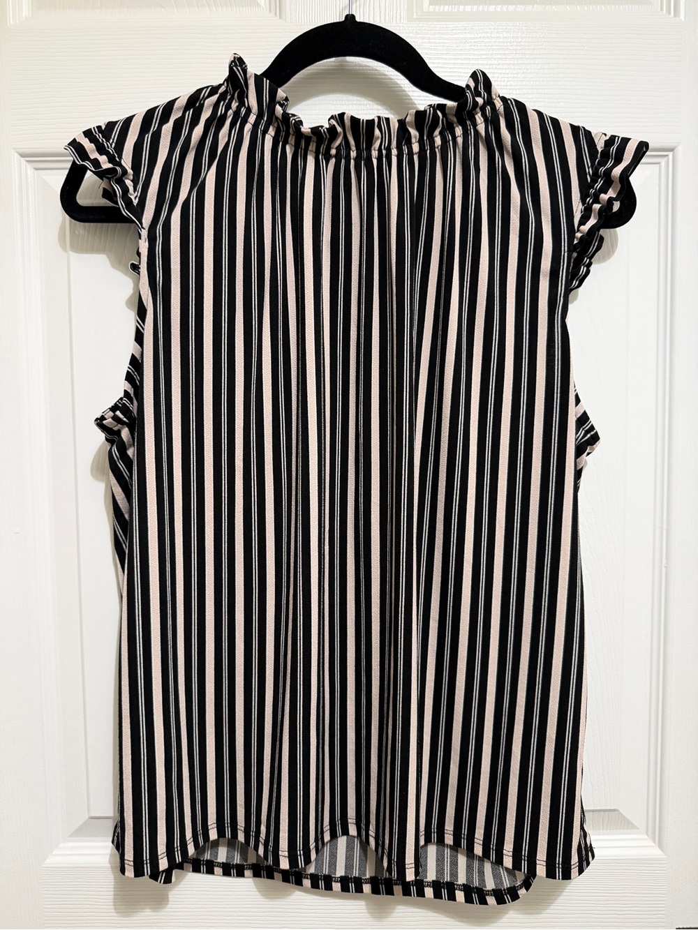 Adrianna Papell Black & Cream Striped Ruffle Neck Camisole